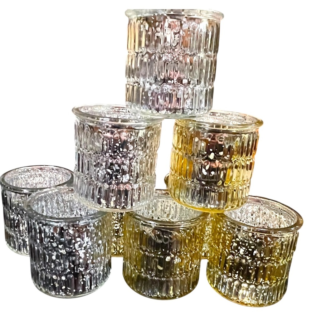 Large Mouthed VOTIVE CANDLE HOLDERS: Mercury Glass Centerpieces • Gold + Silver